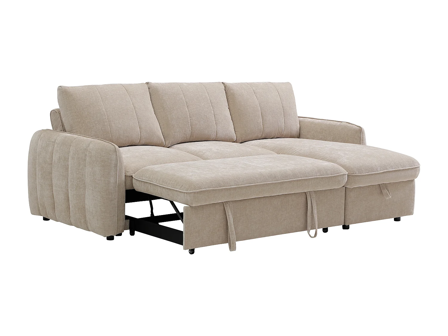 Canapé d'angle convertible et réversible avec coffre en tissu texturé beige NALOCI