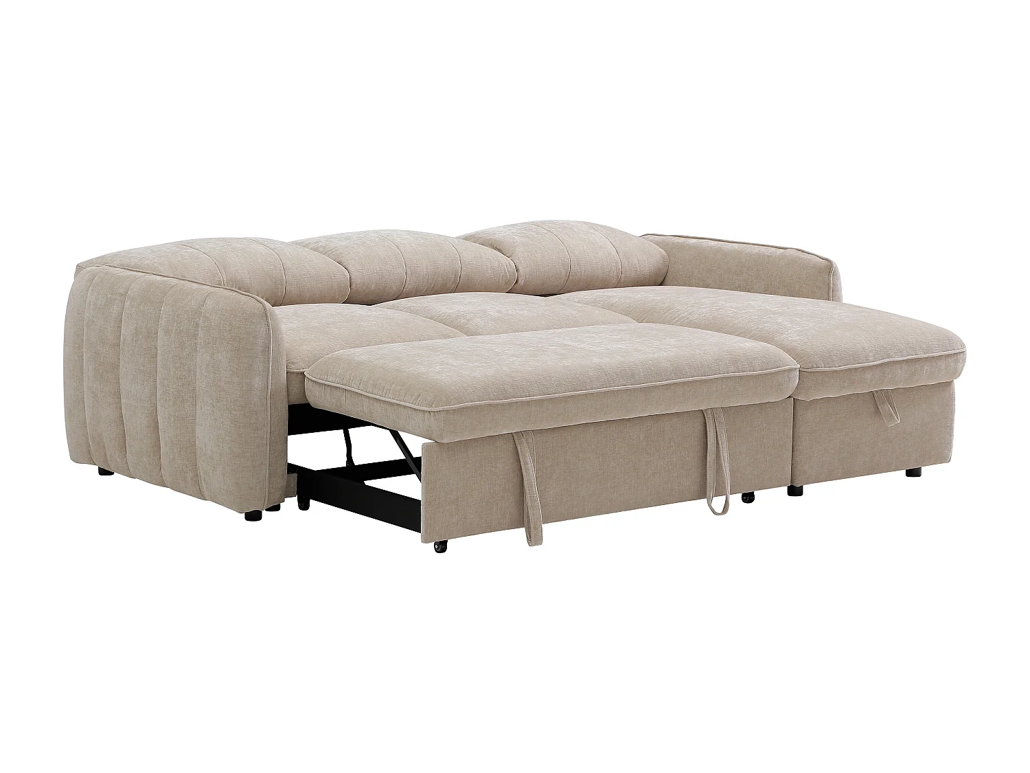 Canapé d'angle convertible et réversible avec coffre en tissu texturé beige NALOCI