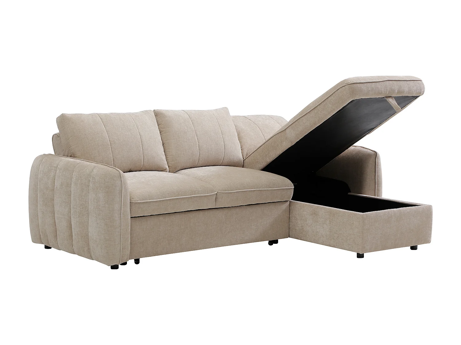 Canapé d'angle convertible et réversible avec coffre en tissu texturé beige NALOCI