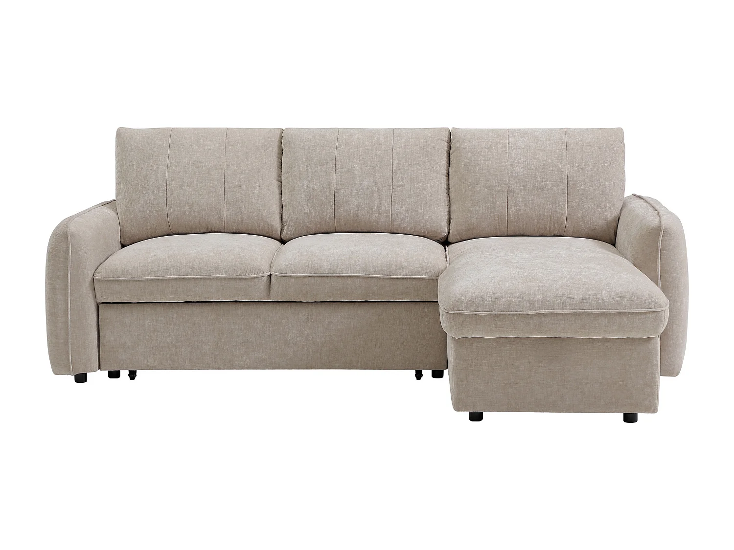 Canapé d'angle convertible et réversible avec coffre en tissu texturé beige NALOCI