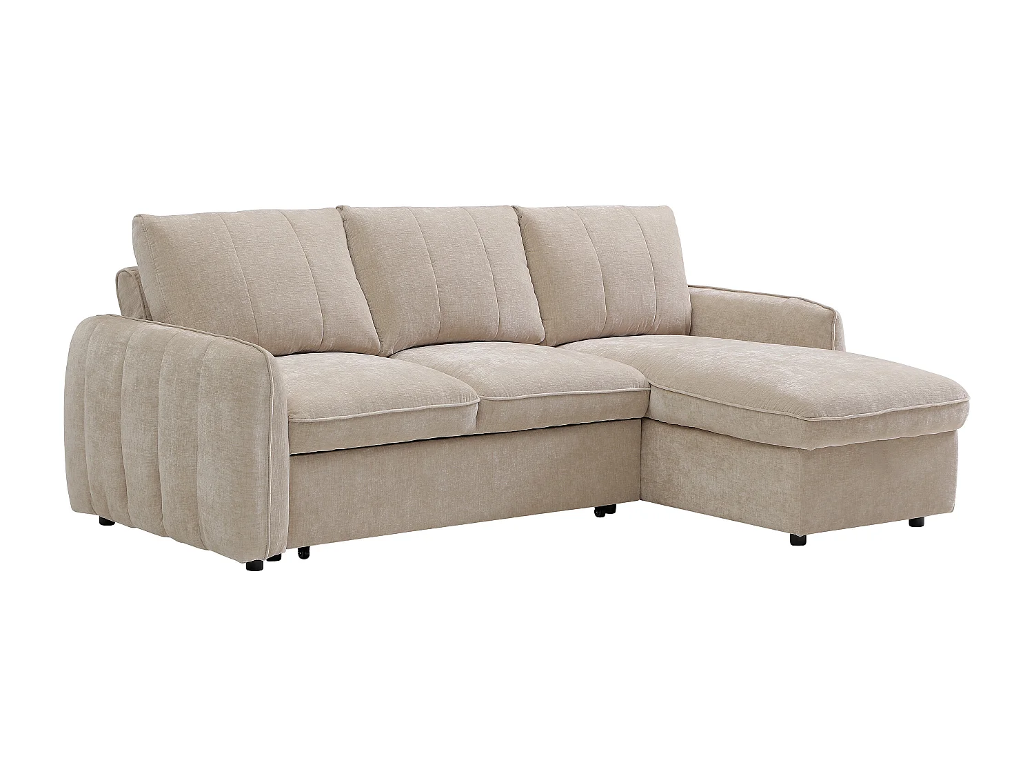 Canapé d'angle convertible et réversible avec coffre en tissu texturé beige NALOCI