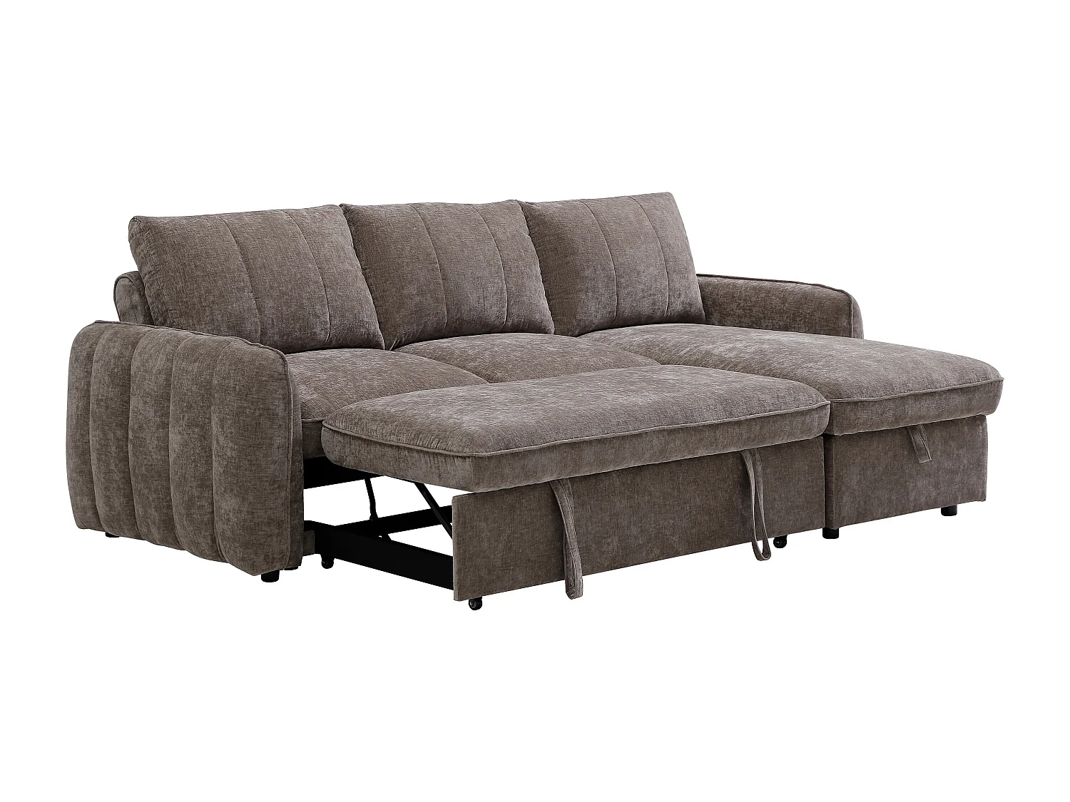 Canapé d'angle convertible et réversible avec coffre en tissu texturé taupe NALOCI
