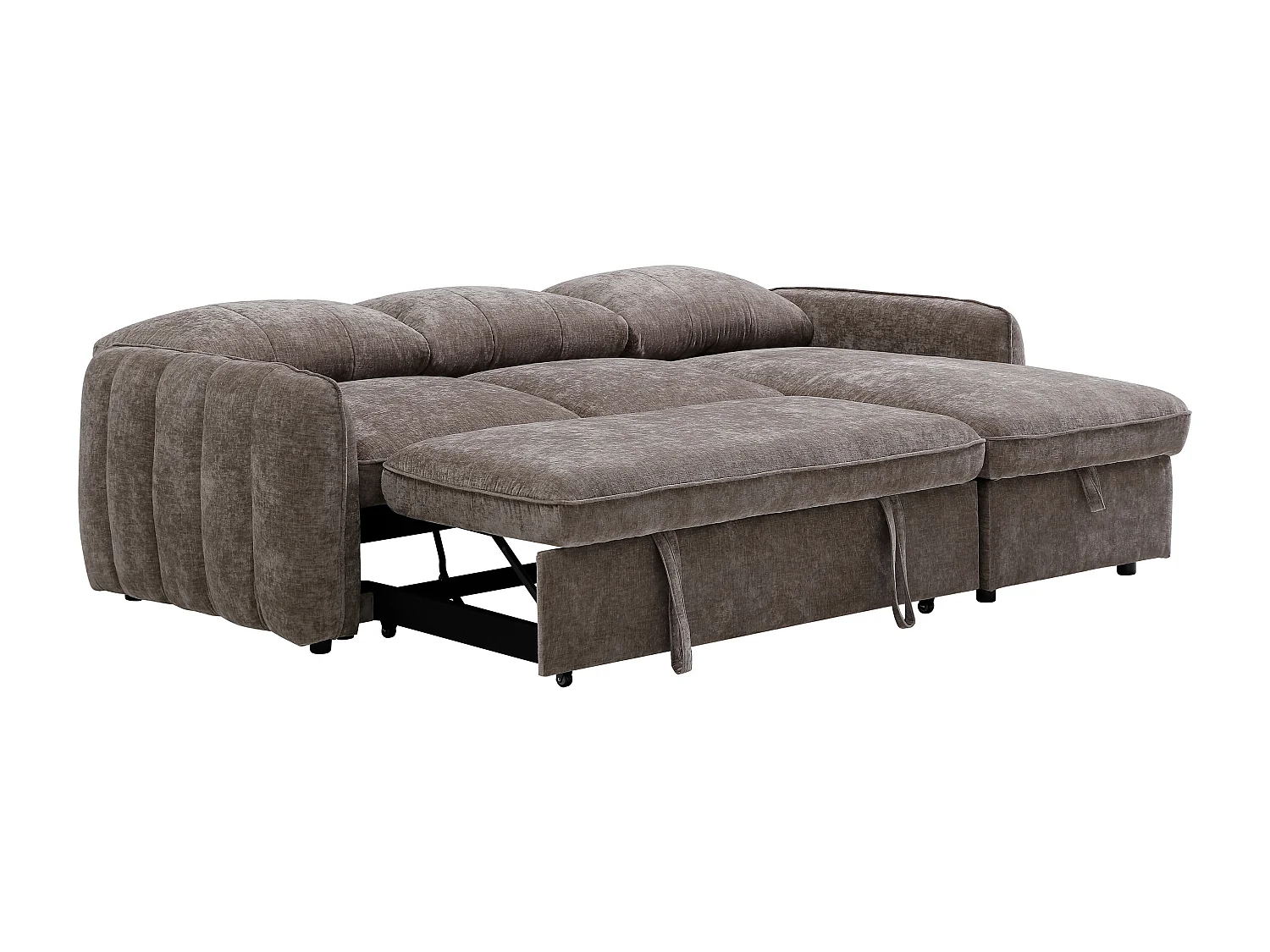Canapé d'angle convertible et réversible avec coffre en tissu texturé taupe NALOCI