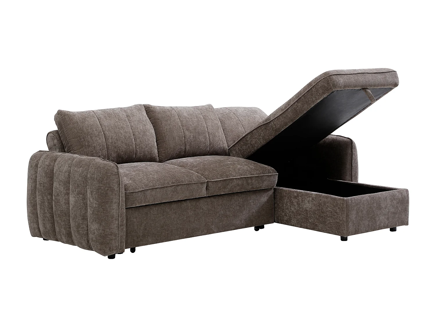 Canapé d'angle convertible et réversible avec coffre en tissu texturé taupe NALOCI