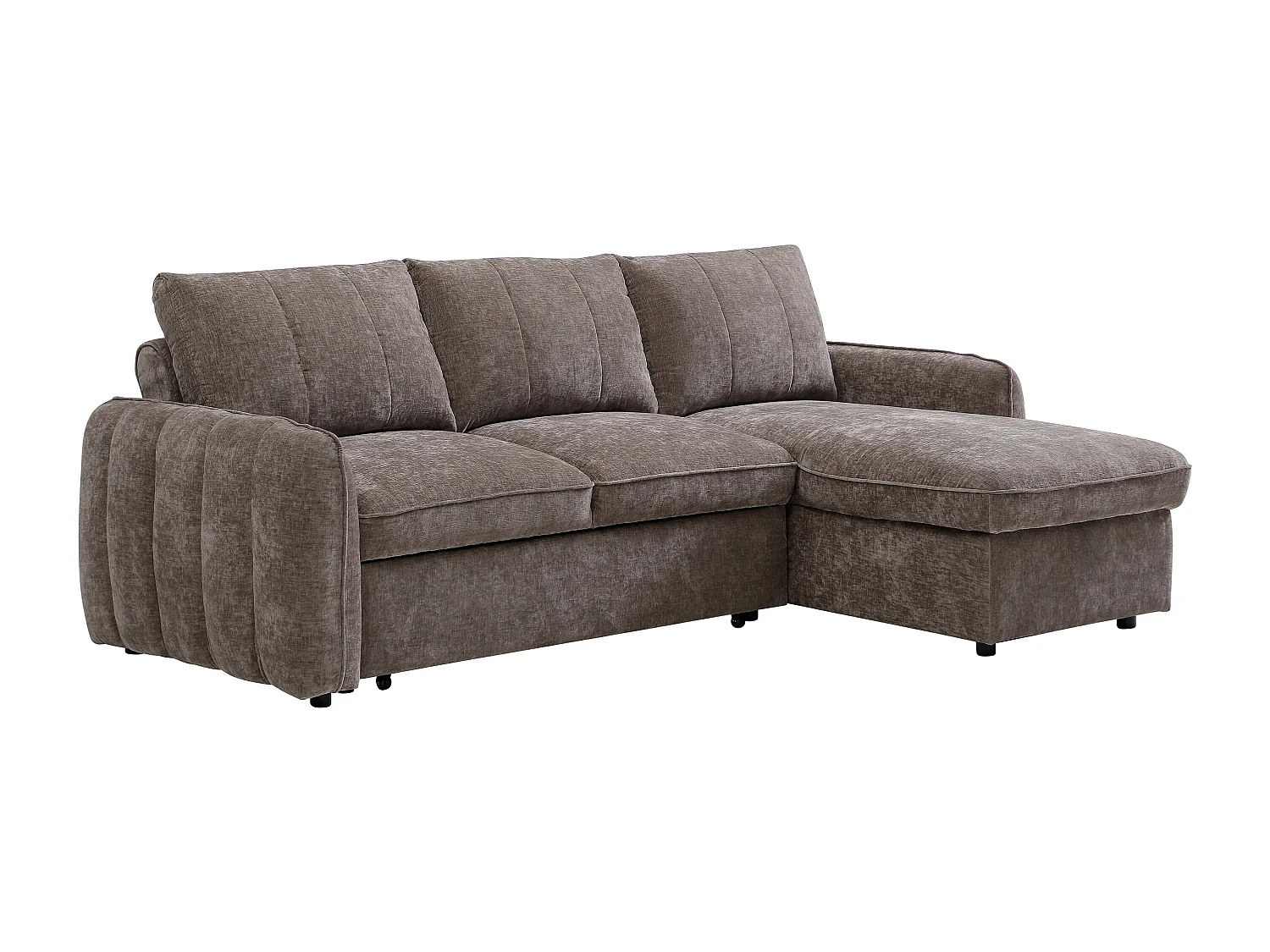 Canapé d'angle convertible et réversible avec coffre en tissu texturé taupe NALOCI