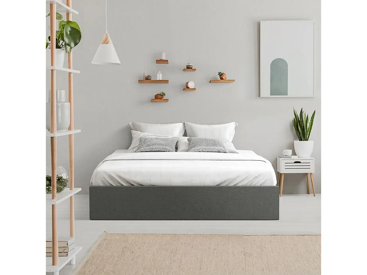 Lit coffre capitonné ECLIPSE 160 x 200 cm - Tissu gris foncé