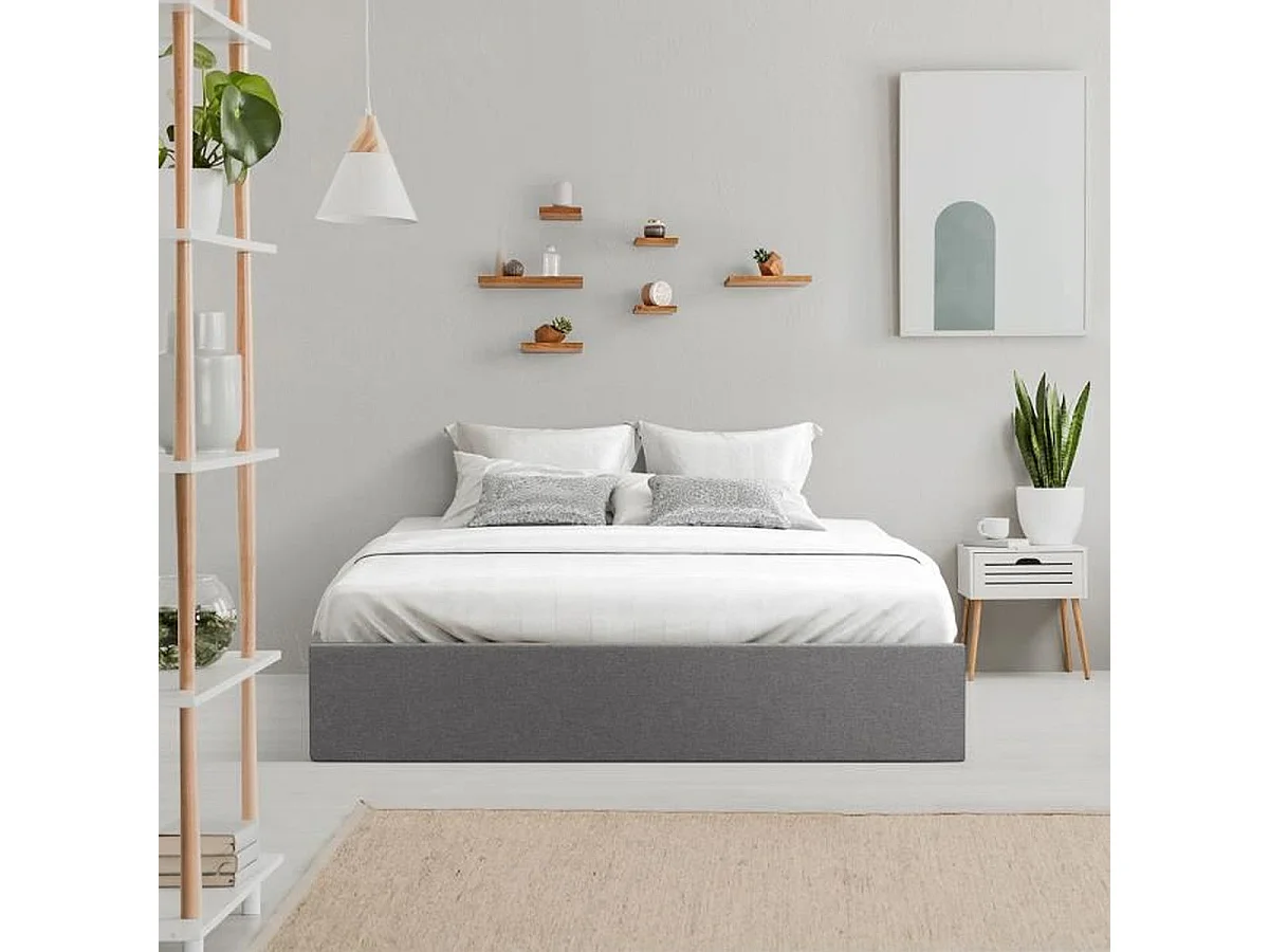 Lit coffre ECLIPSE 160 x 200 cm, tissu gris clair, sommier inclus