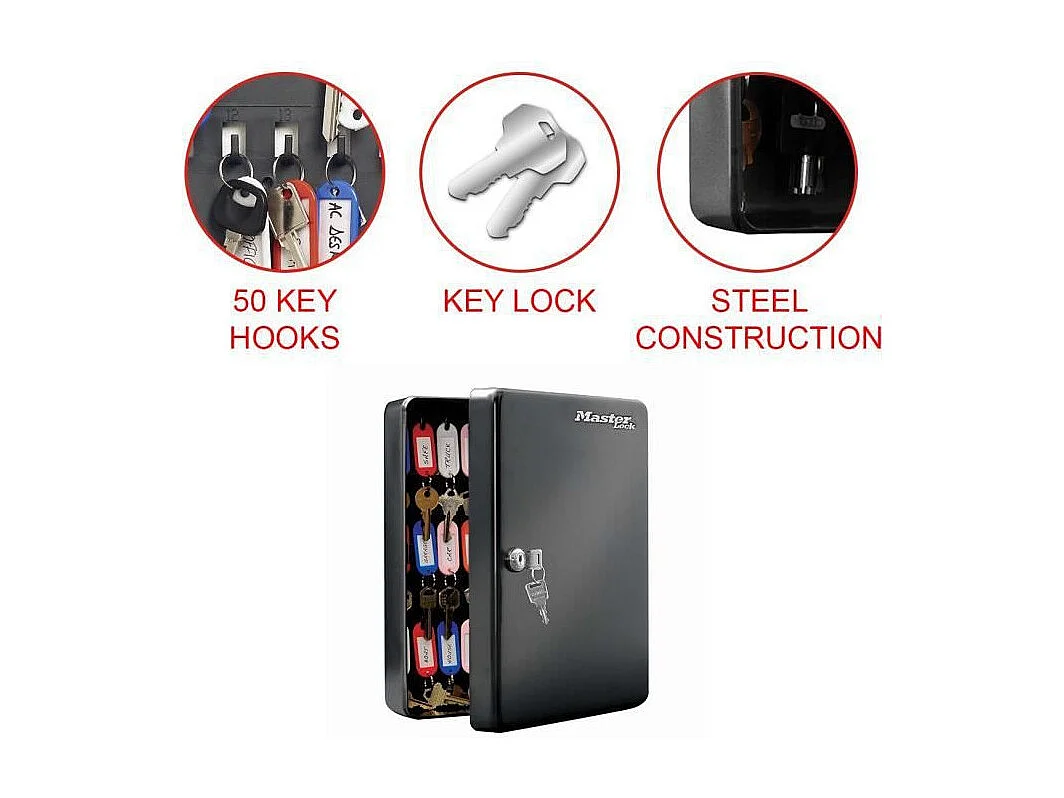 MASTER LOCK KB-50ML Armoire à clés murale 50 clés, acier, serrure à clé, noir mat