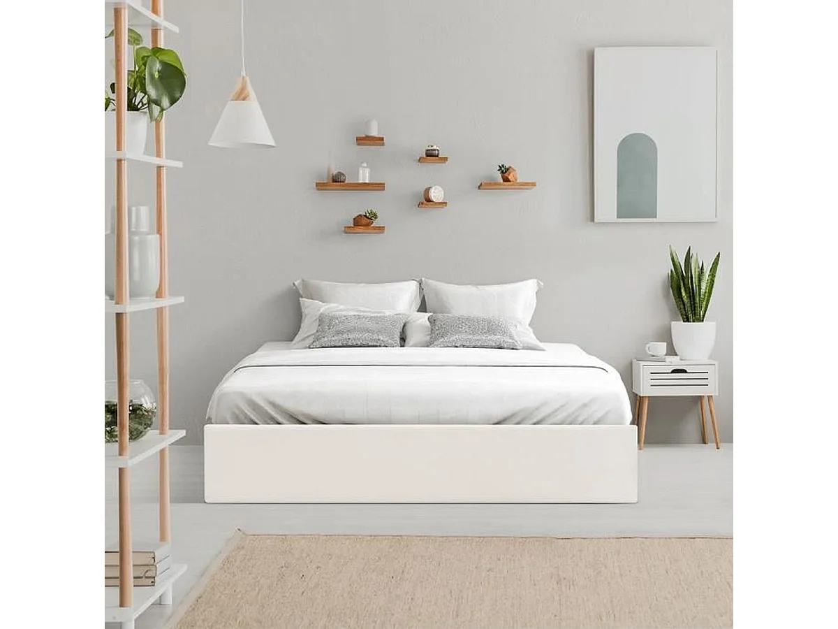 Lit coffre plateforme ECLIPSE 160 x 200 cm tissu beige