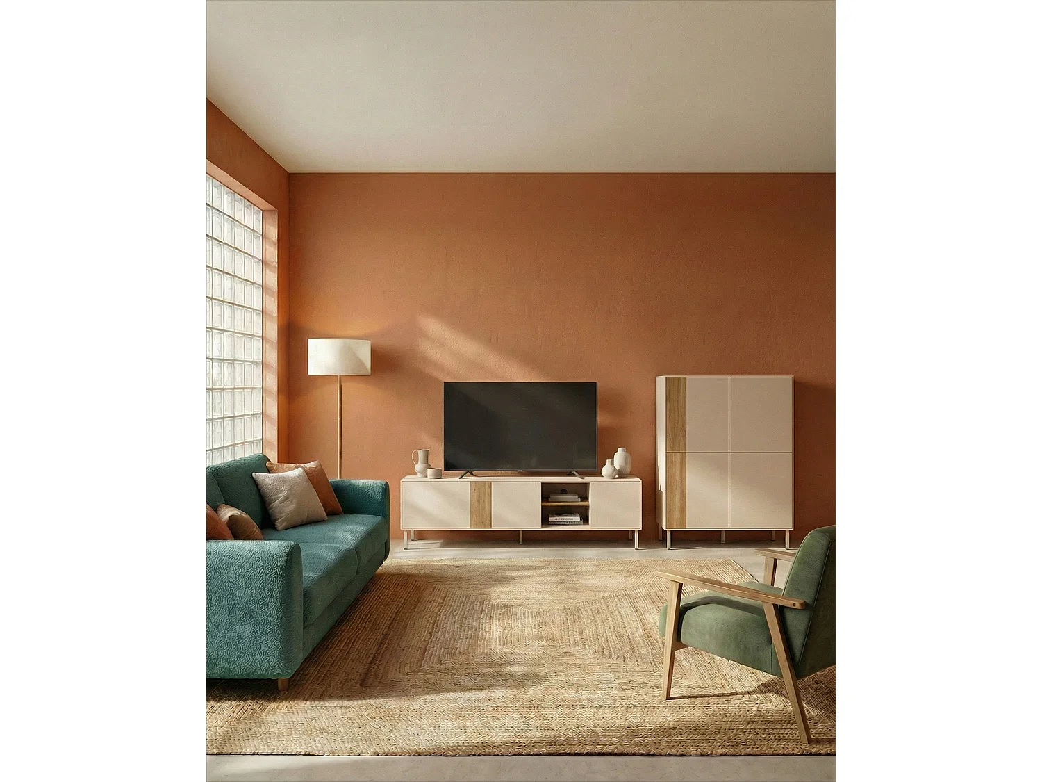 Buffet 4 portes crème/chêne 90x121 cm