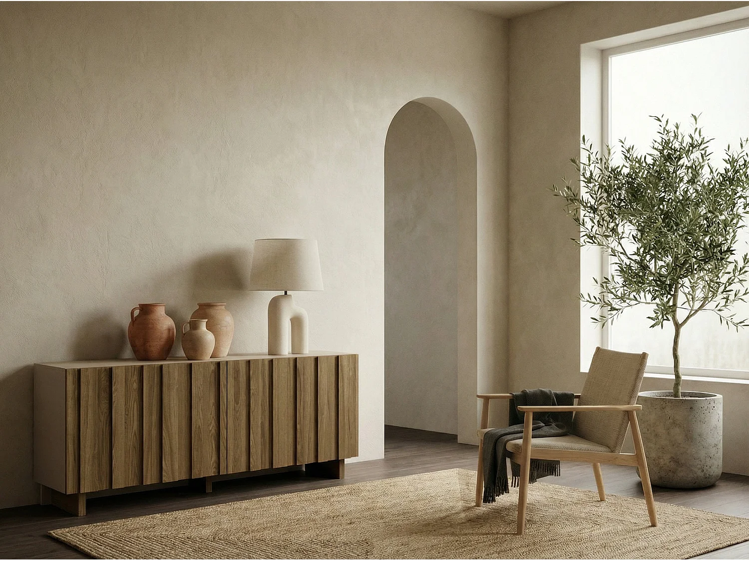 Buffet en pin 4 portes 180x78 cm