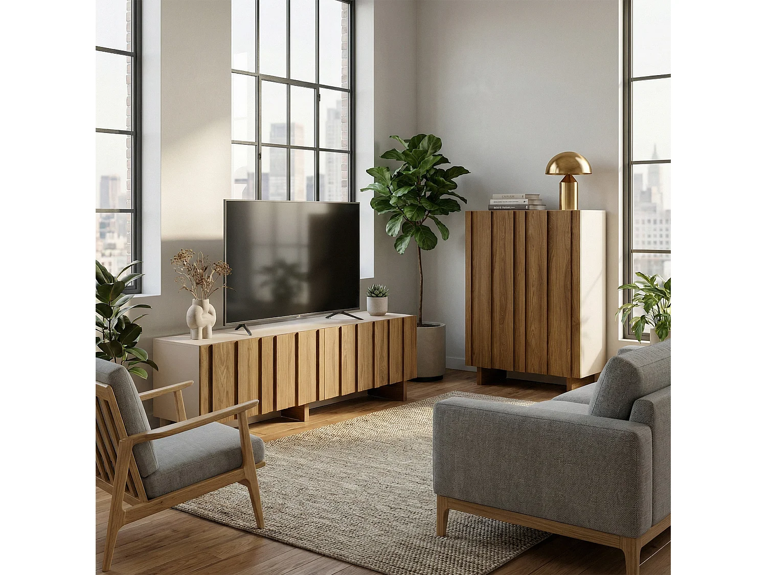 Buffet en pin 2 portes 90x120 cm