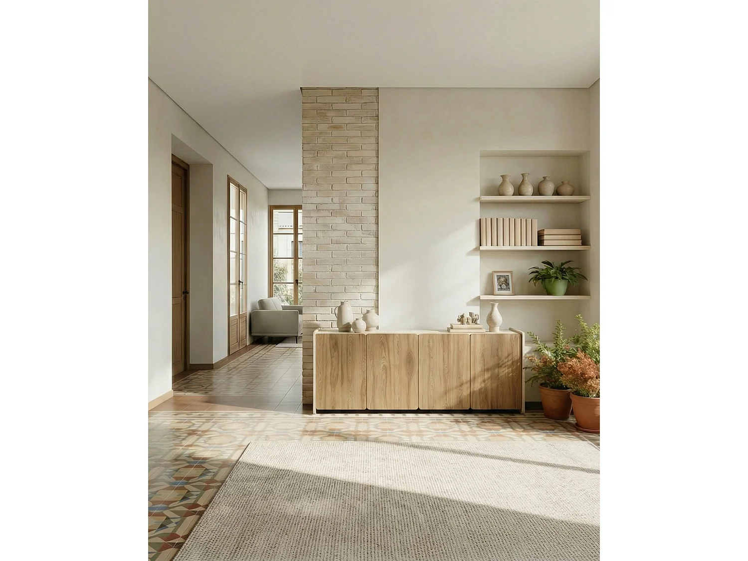 Buffet 4 portes crème/chêne 180x80 cm