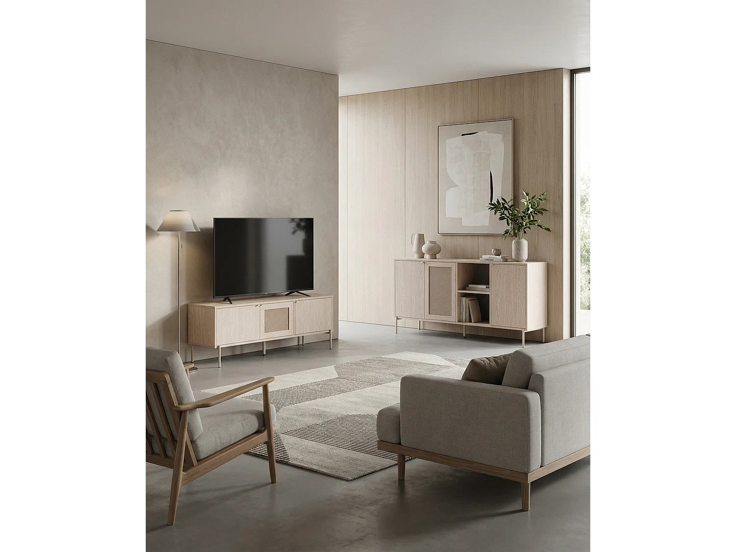 Buffet en chêne 3 portes pieds en métal 164x80 cm