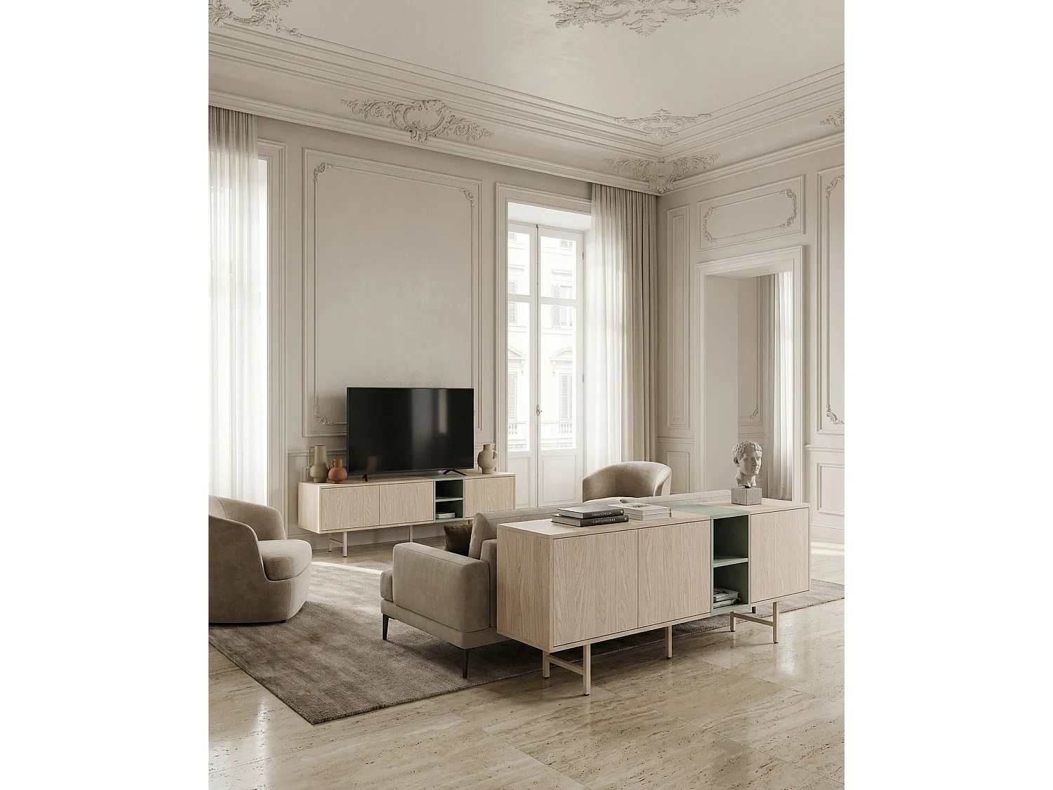 Buffet 3 portes pieds en métal 180x80 cm