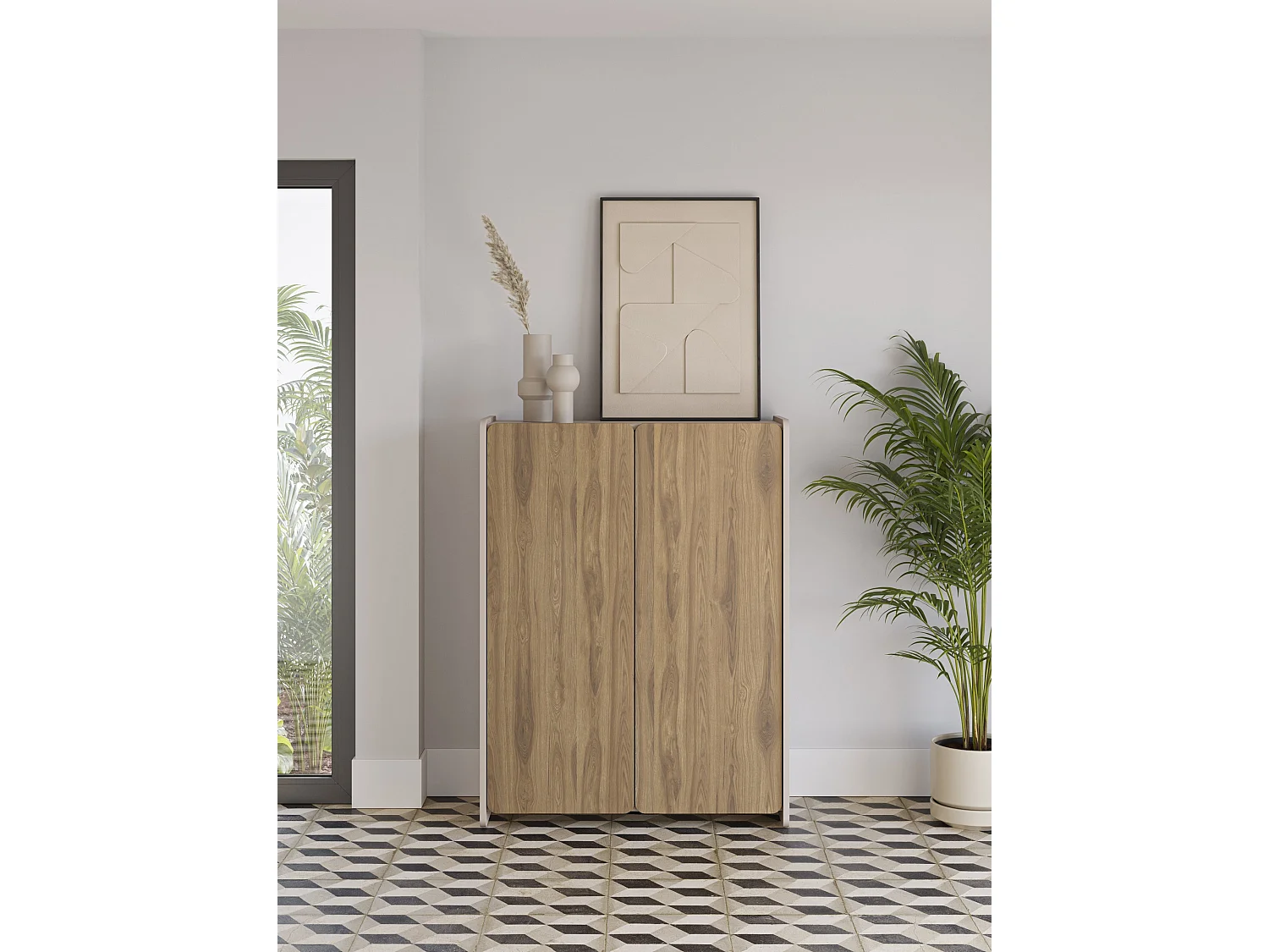 Buffet 2 portes crème/chêne 90x125 cm