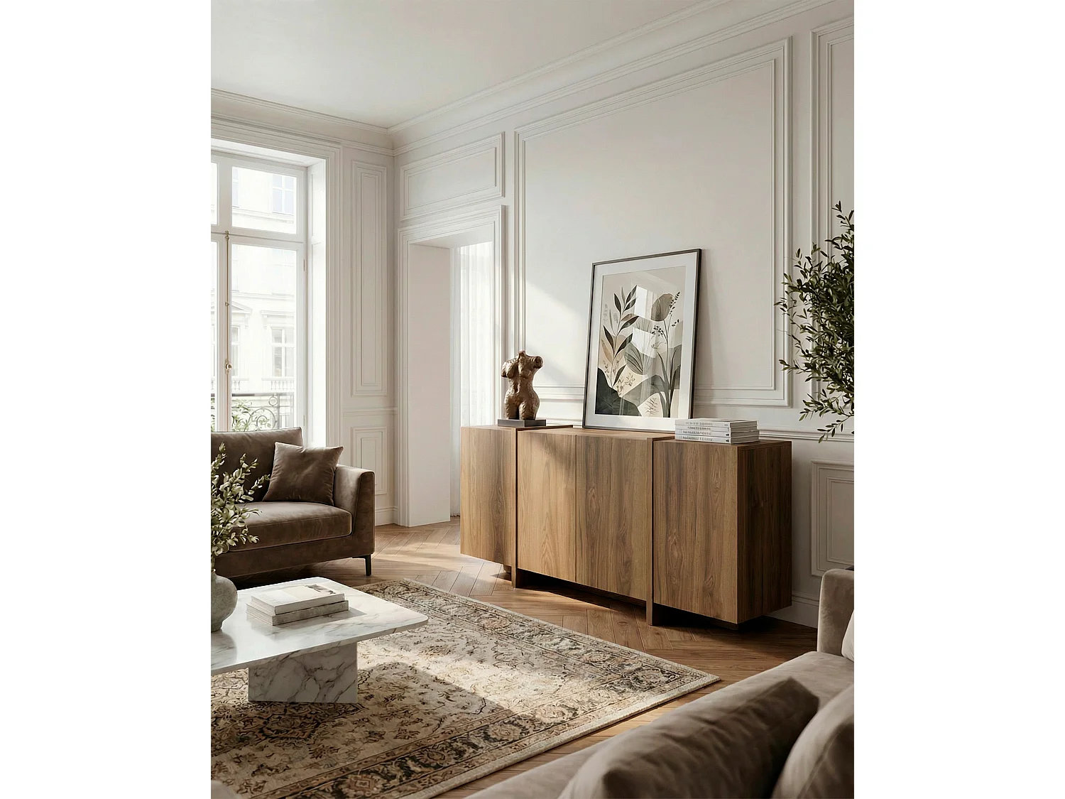 Buffet en chêne 4 portes 180x79 cm