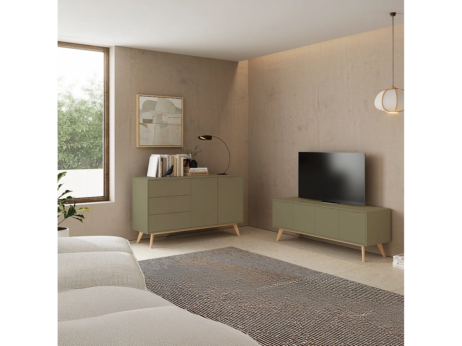 Buffet en pin 2 portes et 3 tiroirs 140x81 cm