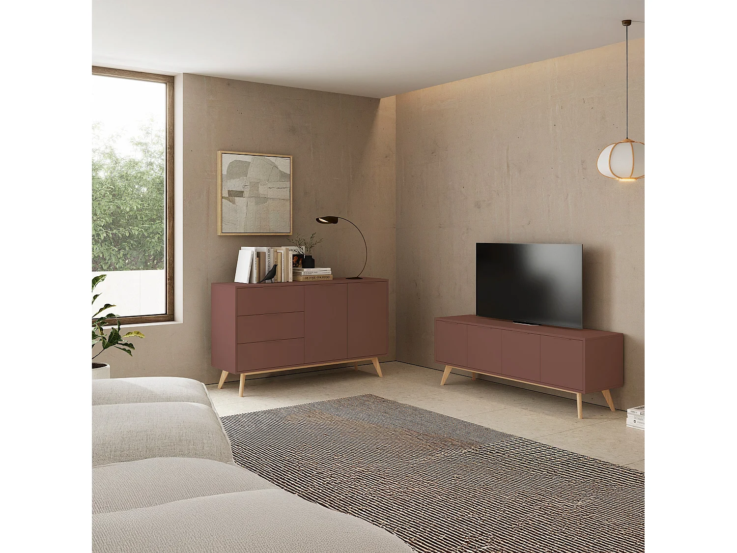 Buffet en pin 2 portes et 3 tiroirs 140x81 cm