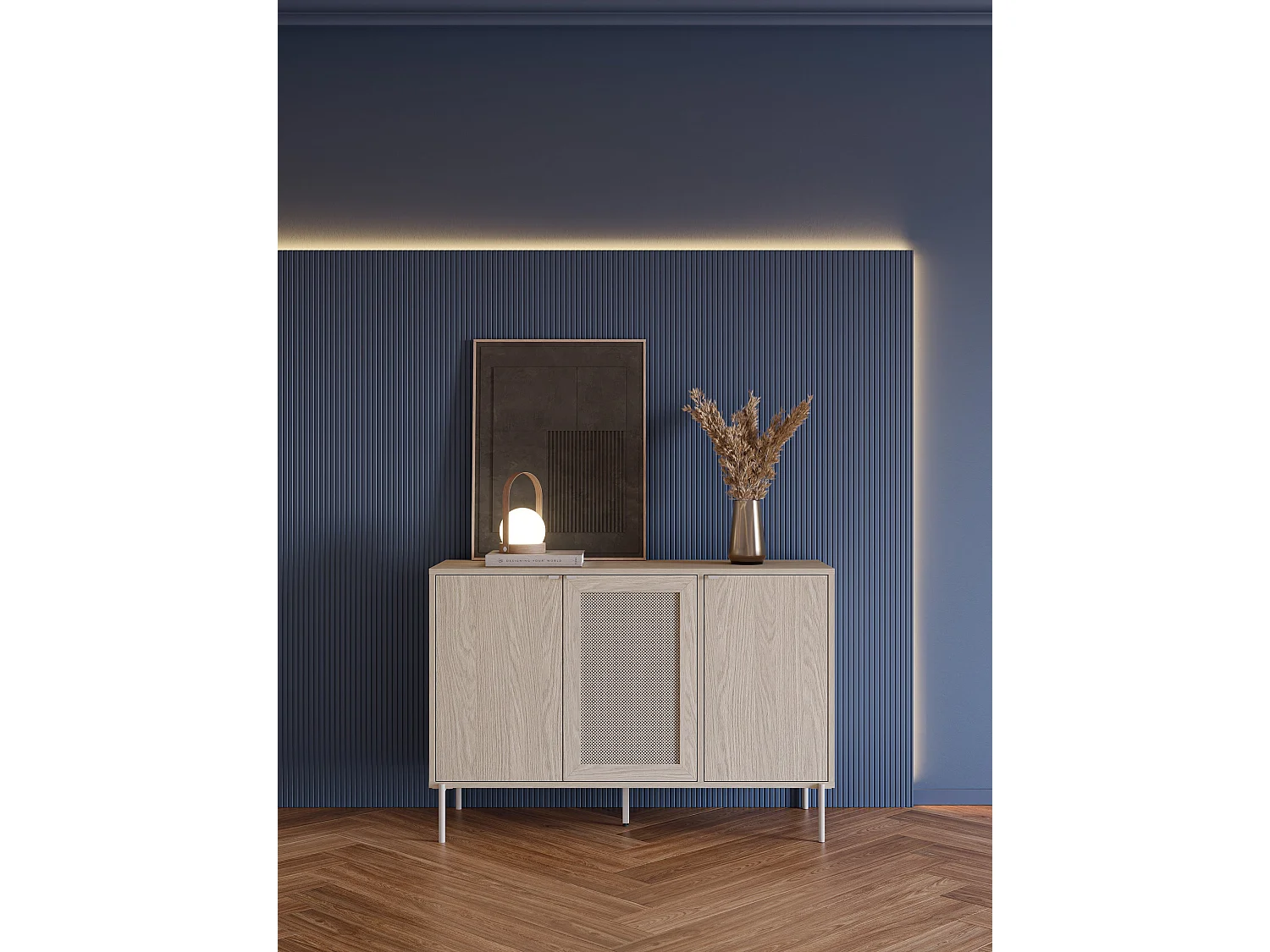 Buffet 3 portes pieds en métal 125x80 cm