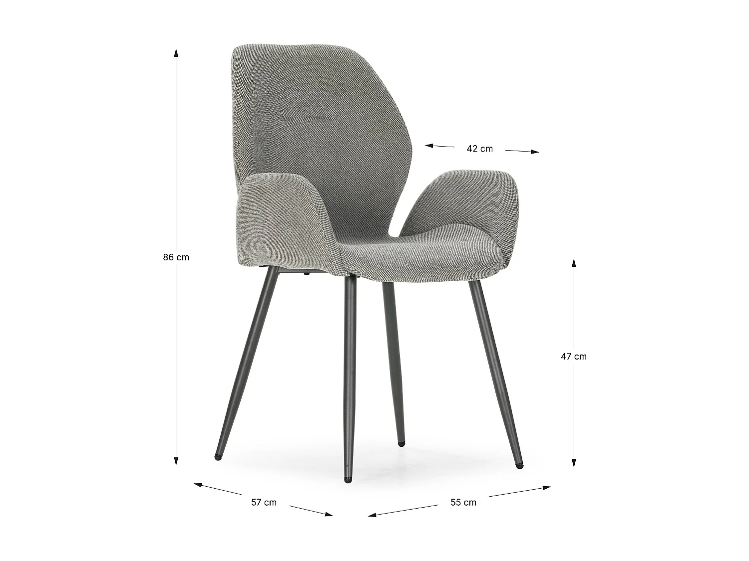 Stoffsessel 2er-Set mit Metallfüßen H86 cm - SOLA