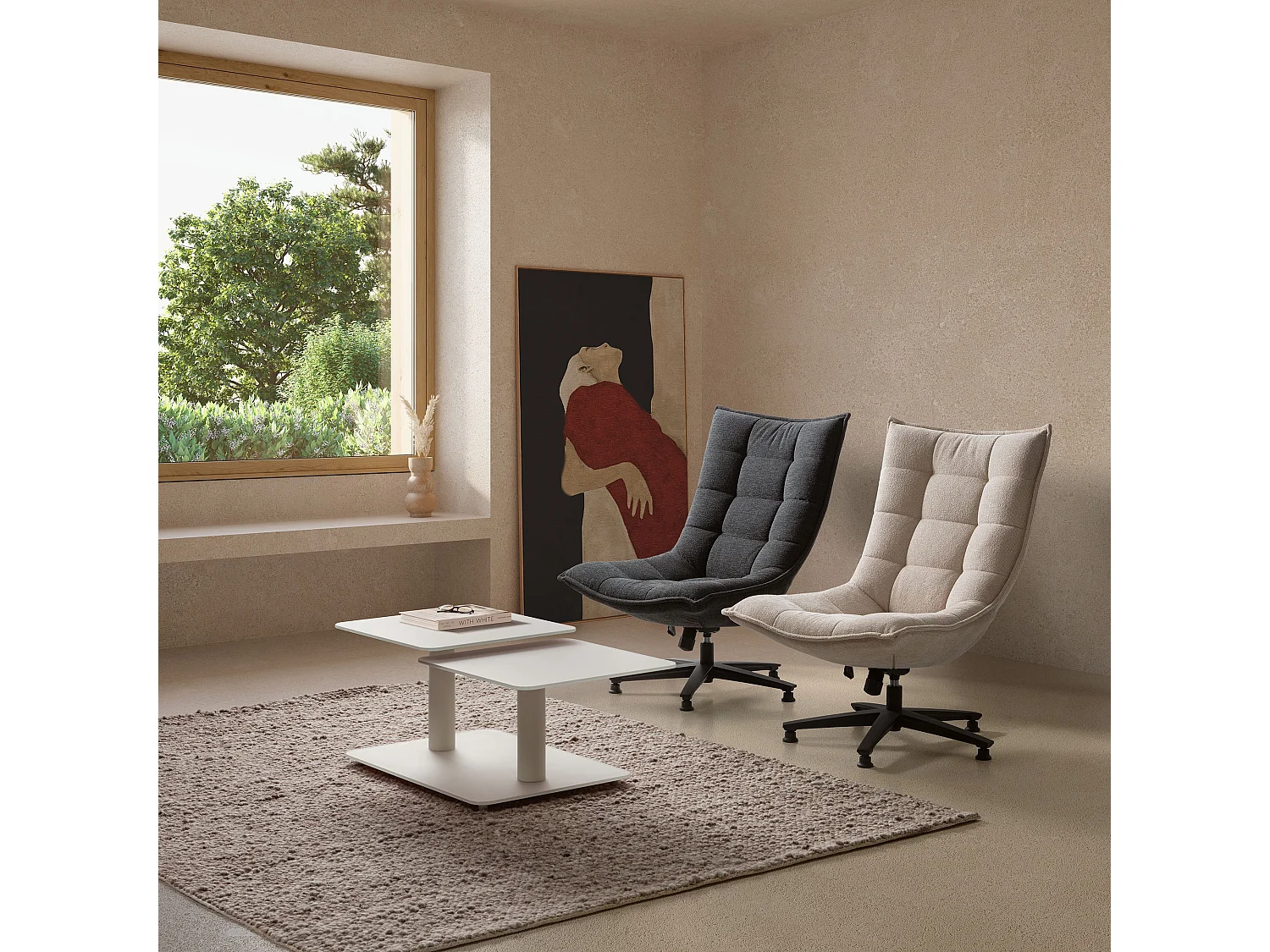 Fauteuil pivotant pied en métal 76x101 cm