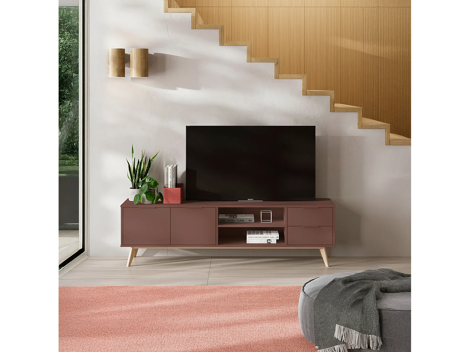 TV-Ständer Kiefernholz 2 Türen 2 Schubladen 180x53 cm