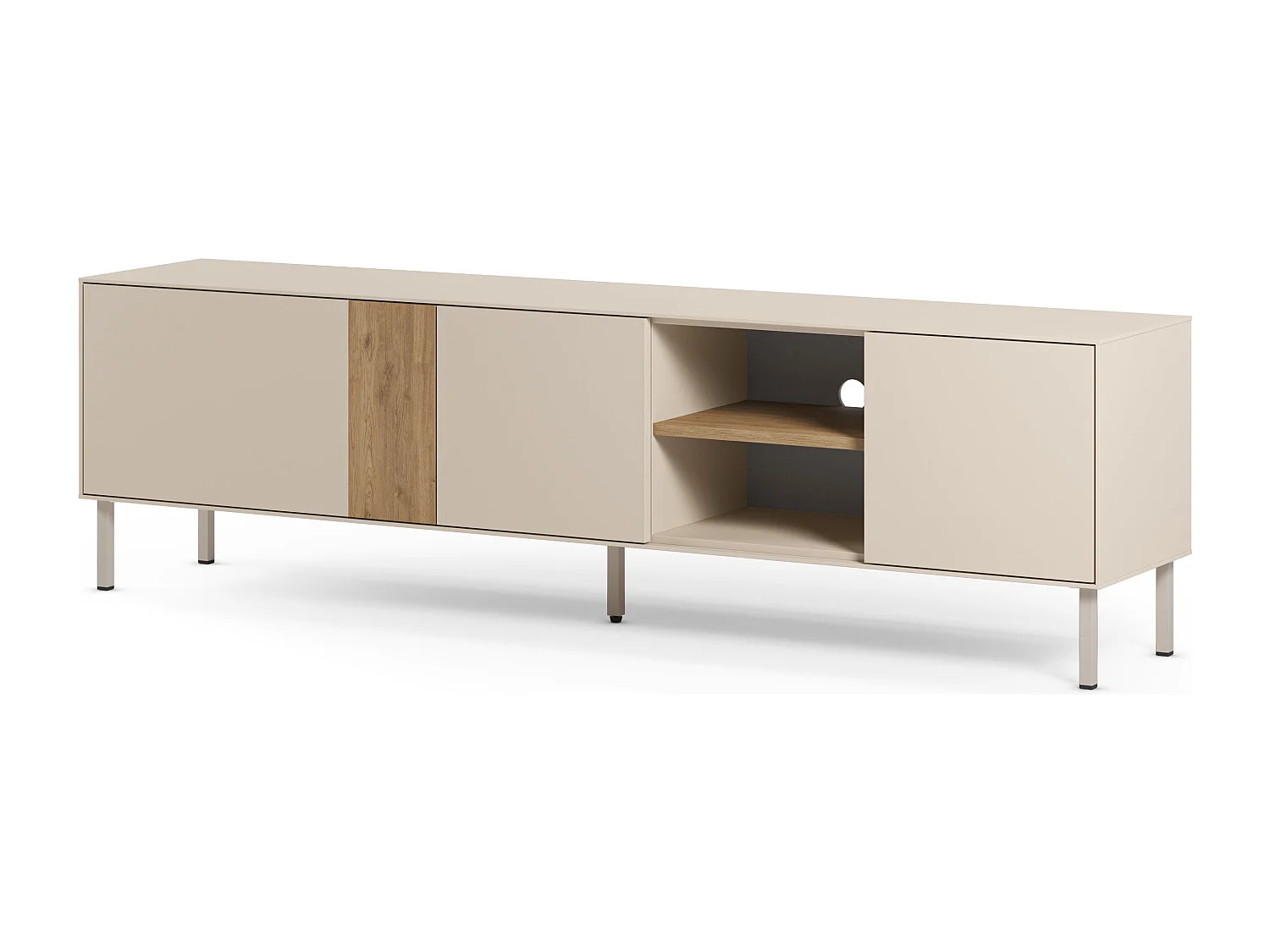 3-türiger TV-Schrank Creme/Eiche 180x51 cm