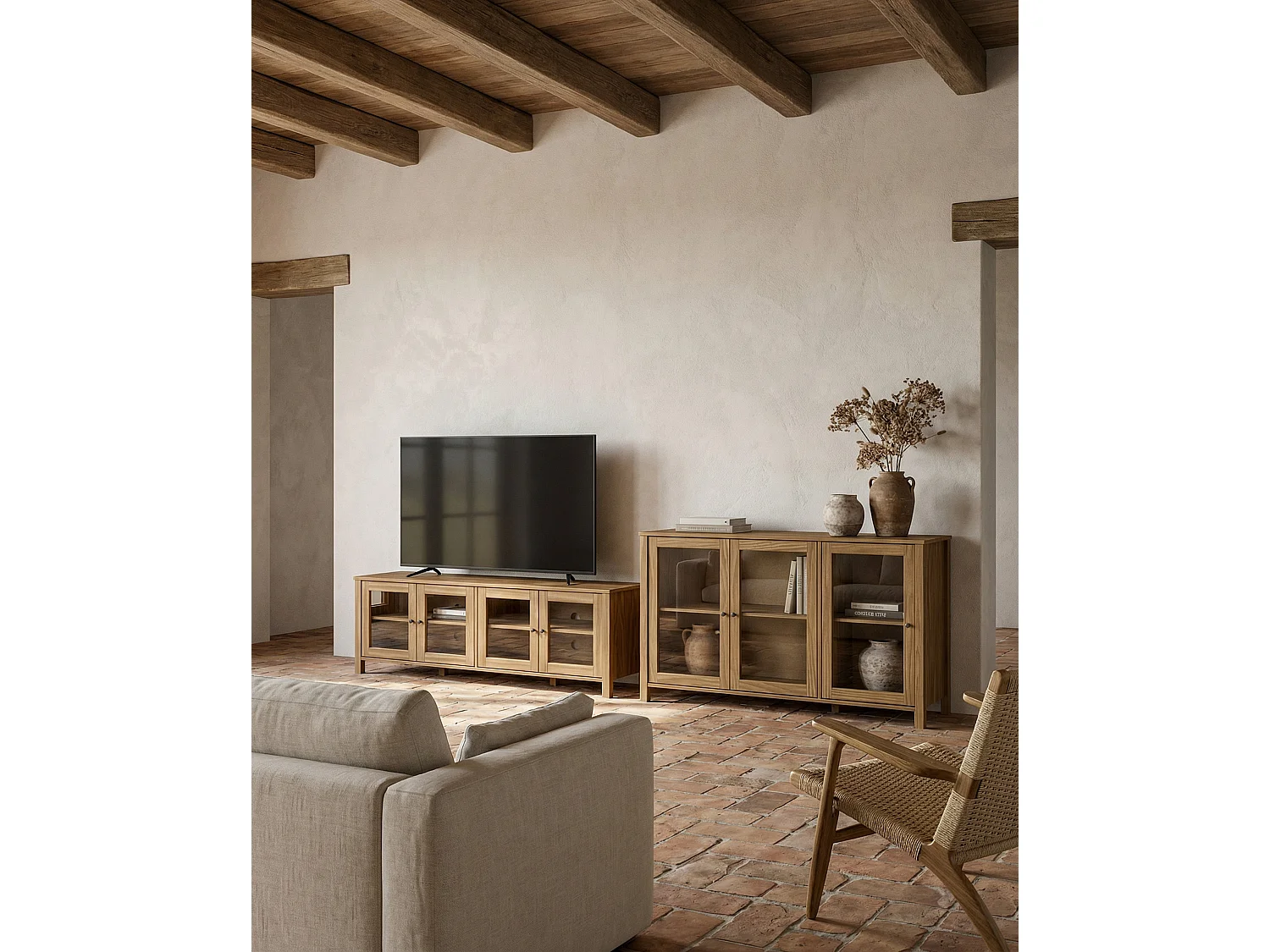 4-türiger TV-Schrank Kiefernholz 150x50 cm