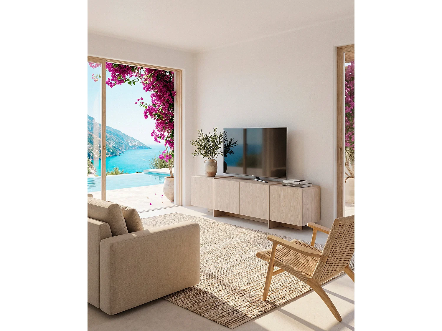 4-türiger TV-Schrank Eiche 180x55 cm