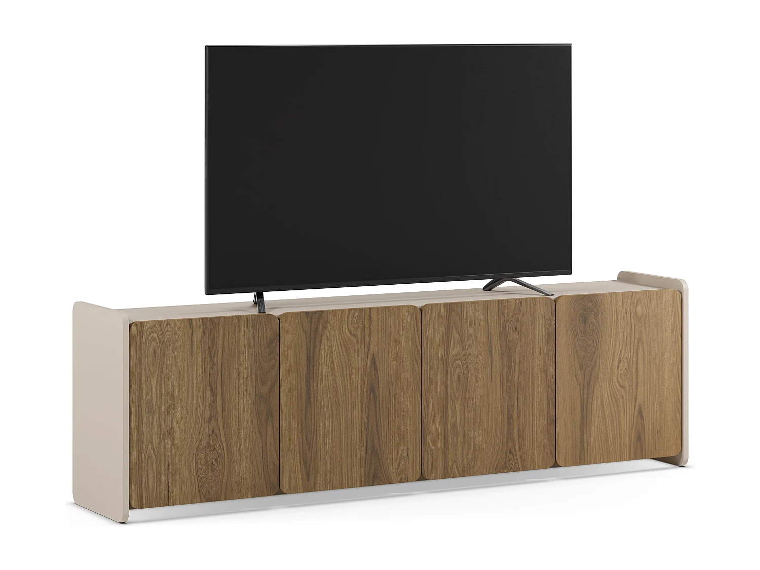4-türiger TV-Schrank Creme/Eiche 180x55 cm