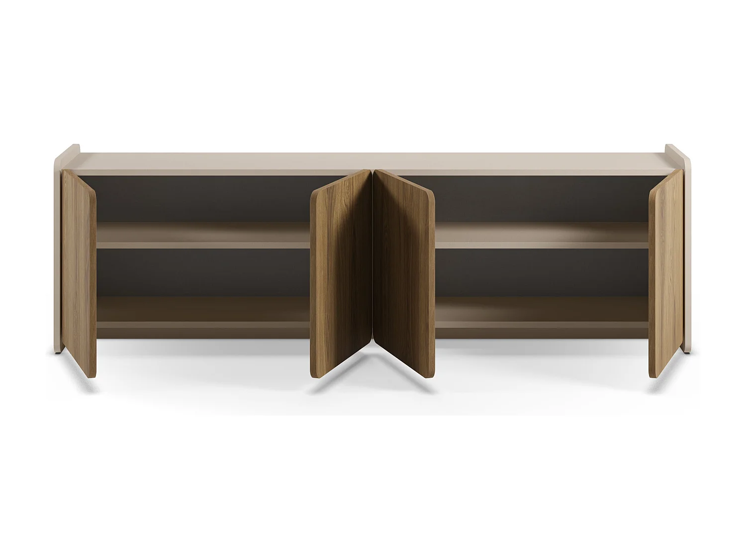 4-türiger TV-Schrank Creme/Eiche 180x55 cm