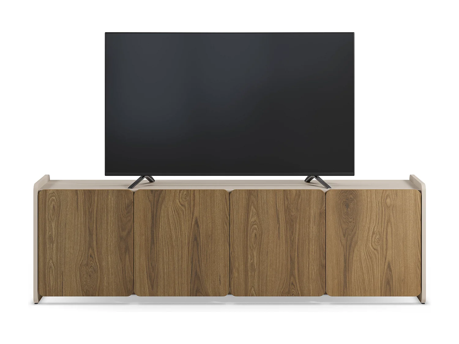 4-türiger TV-Schrank Creme/Eiche 180x55 cm