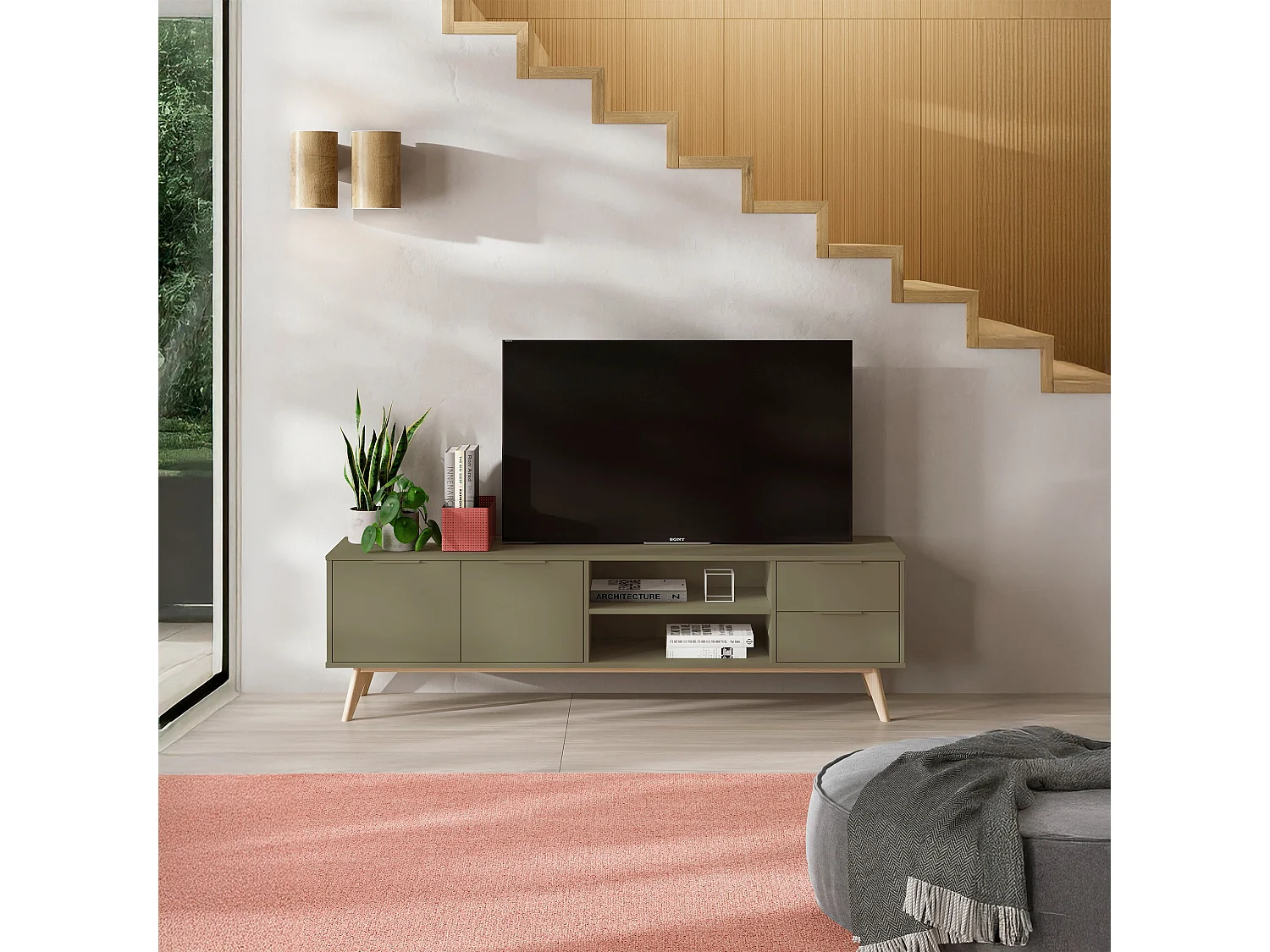 TV-Ständer Kiefernholz 2 Türen 2 Schubladen 180x53 cm