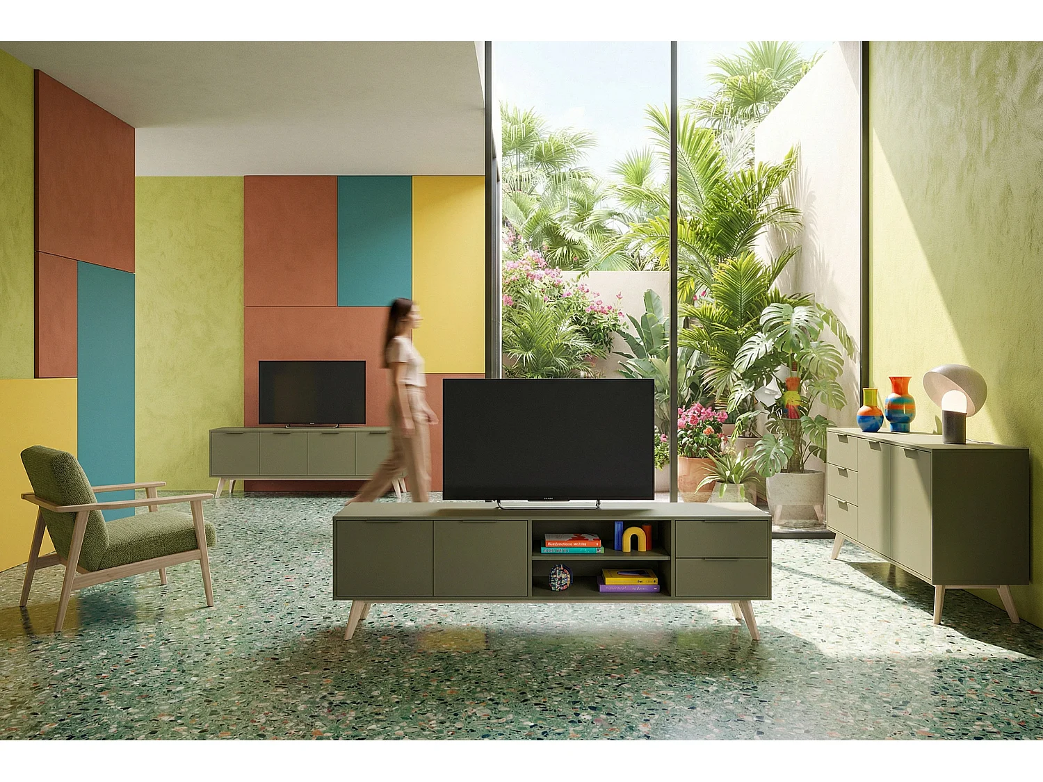 TV-Ständer Kiefernholz 2 Türen 2 Schubladen 180x53 cm