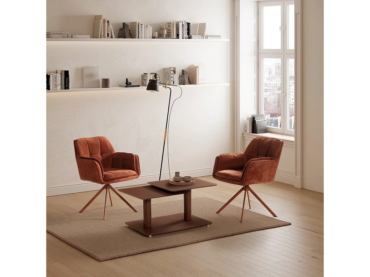 Table basse pivotante avec plateaux carrés en verre L114 cm - KAYA