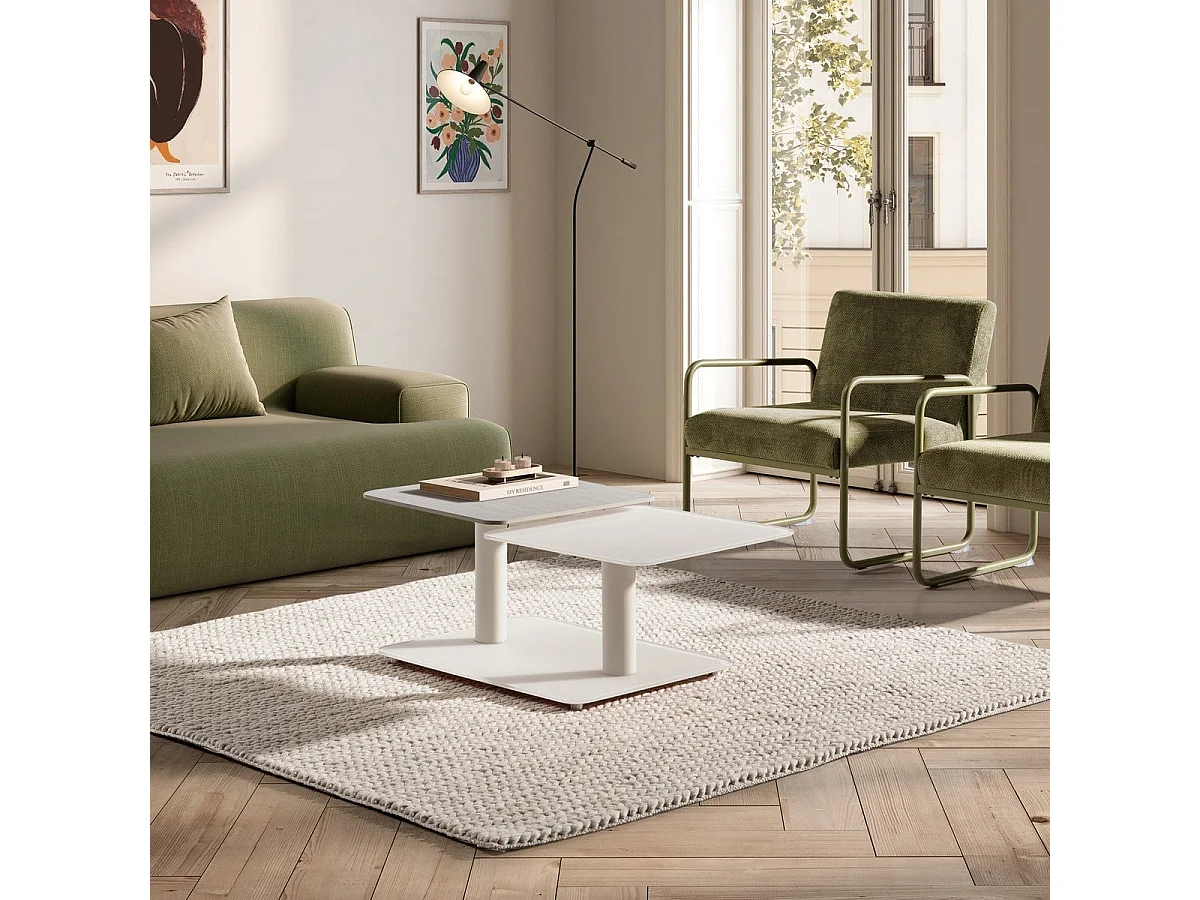 Table basse pivotante avec plateaux carrés en verre L114 cm - KAYA