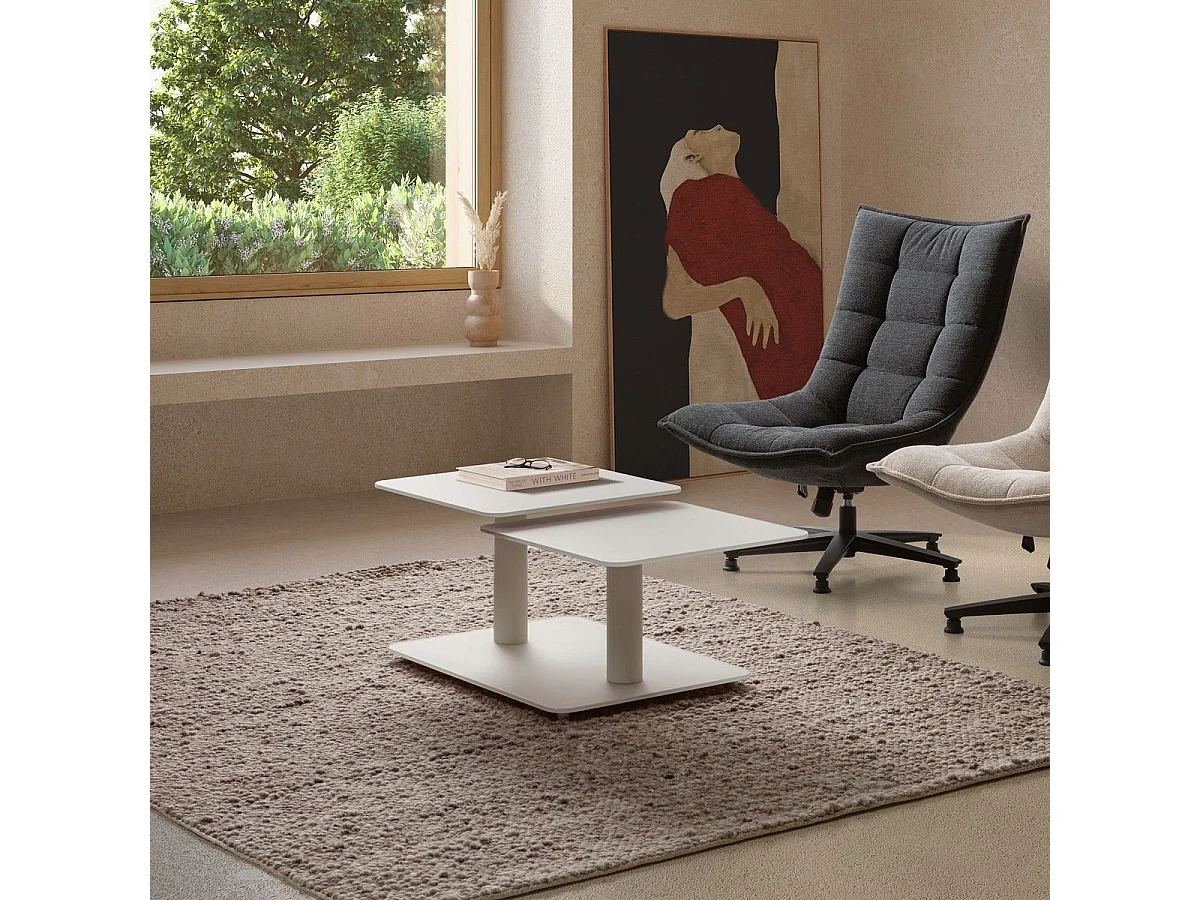Table basse pivotante avec plateaux carrés en verre L114 cm - KAYA