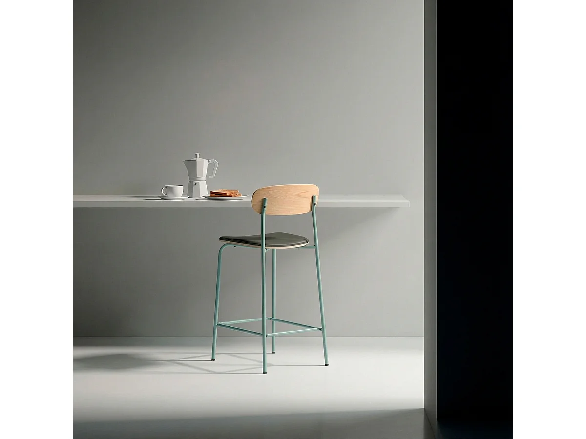 Barkrukken Set van 2 in kunstleer met metalen poten, H95 cm - TESS