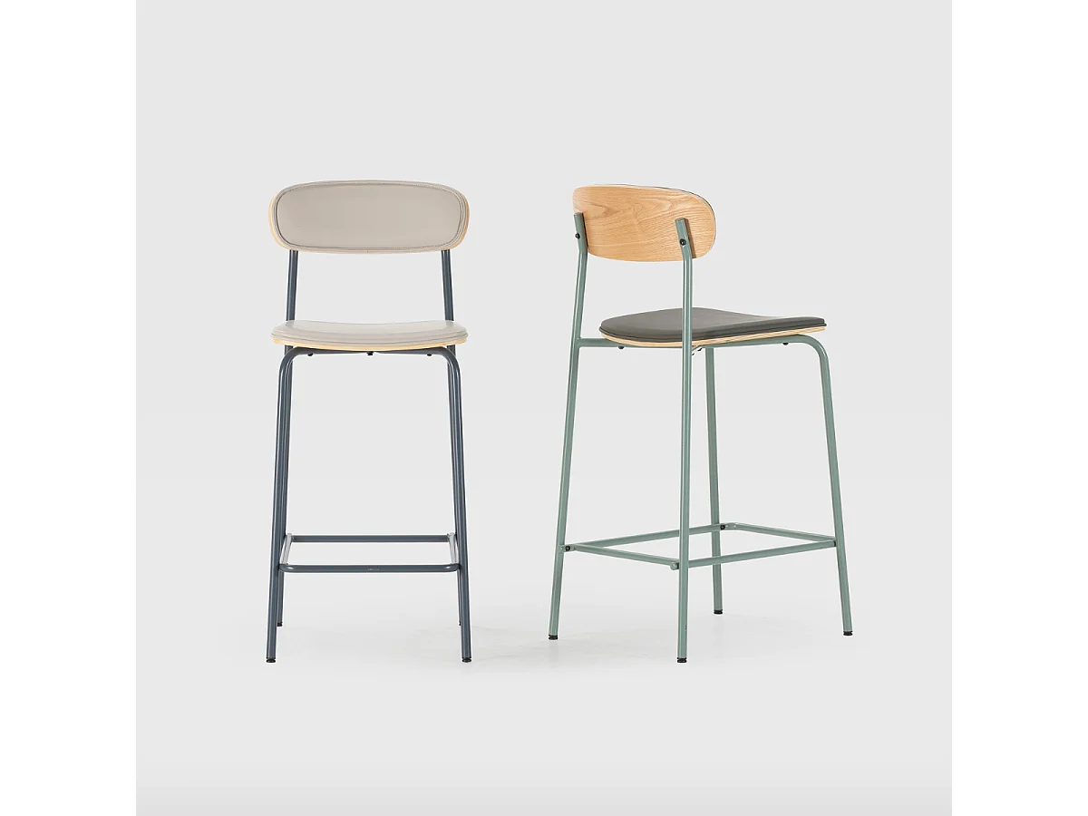 Lot de 2 tabourets en similicuir avec pieds en métal H95 cm - TESS