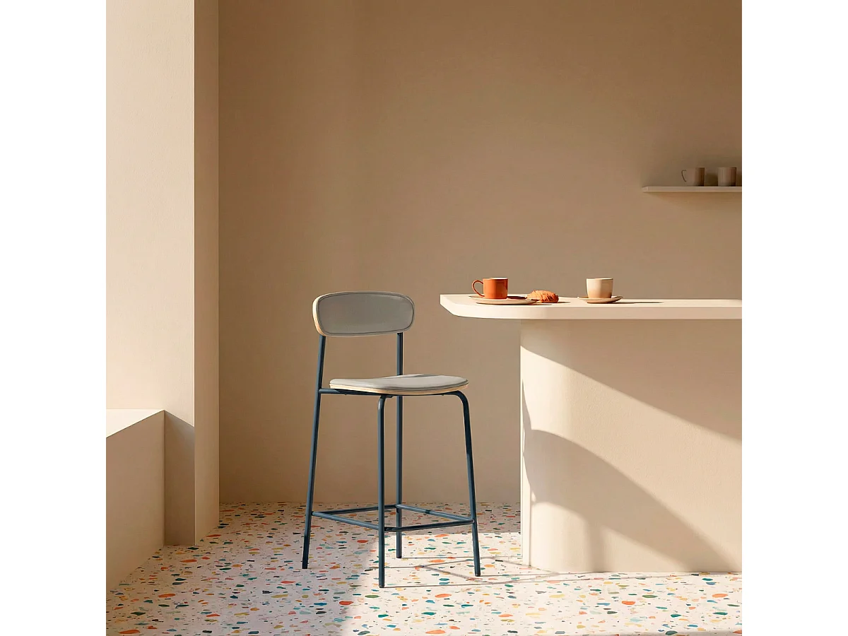 Barkrukken Set van 2 in kunstleer met metalen poten, H95 cm - TESS