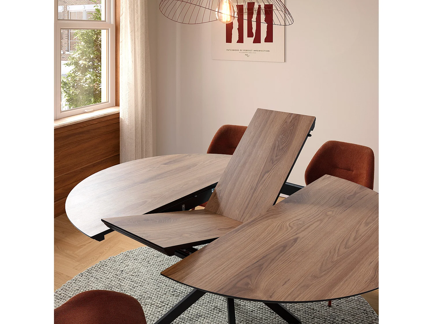 Table ronde extensible pied métal 126/160x75 cm