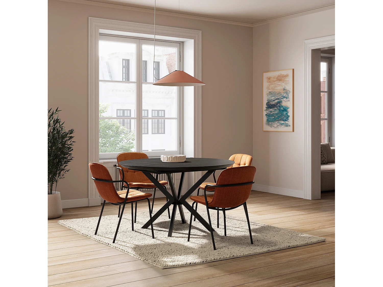 Table ronde extensible pied métal 126/160x75 cm