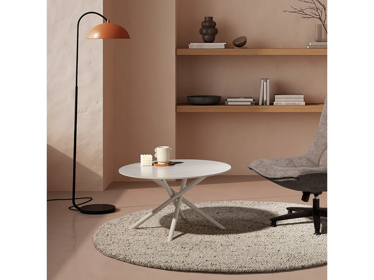 Table basse ronde effet travertin D80 cm - YSIA