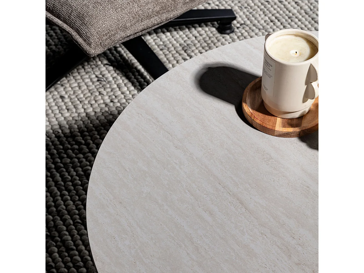 Table basse ronde effet travertin D80 cm - YSIA