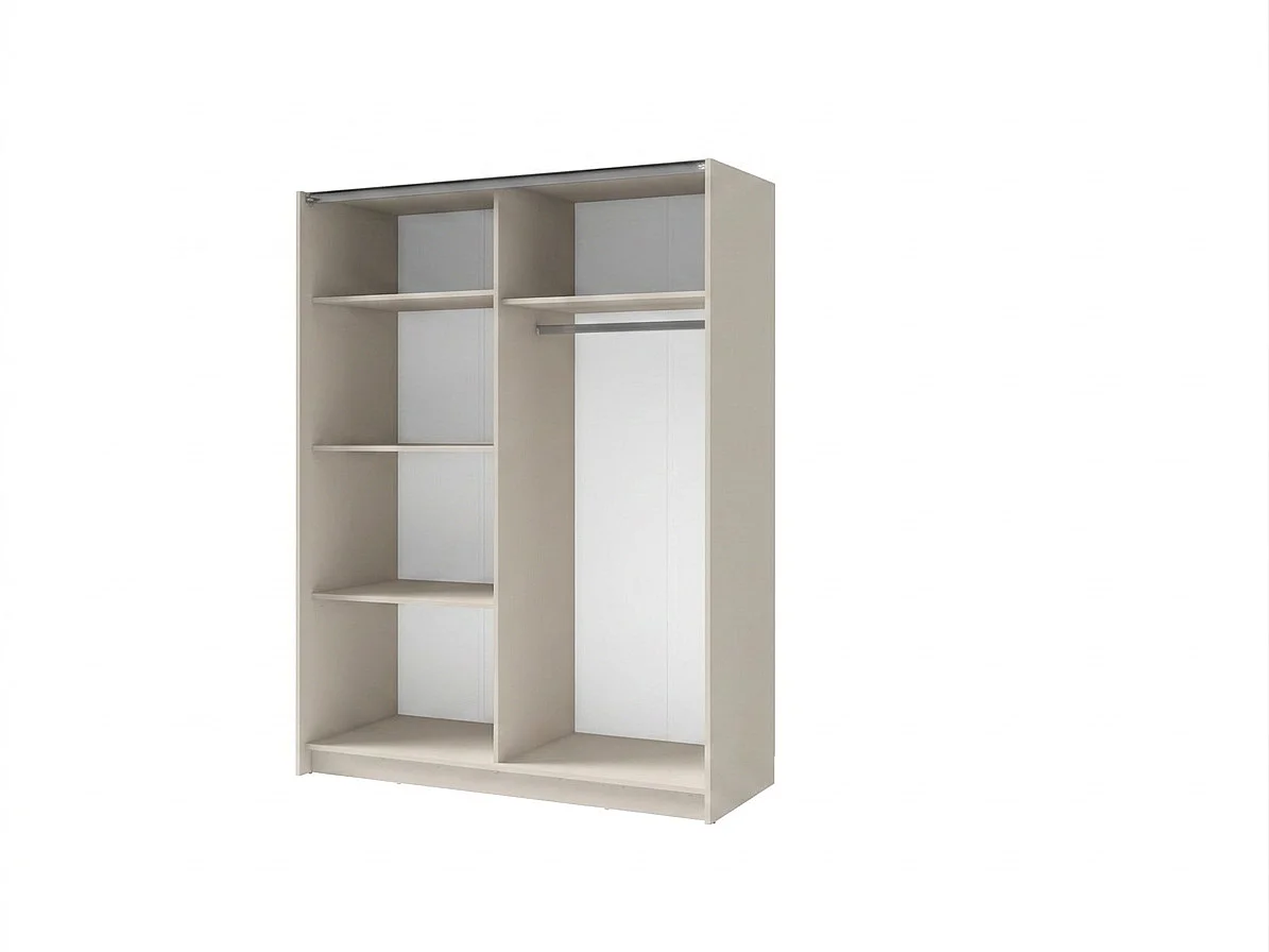 Armoire 2 portes coulissantes – Avec miroir – L150cm – Beige et naturel – CALELA