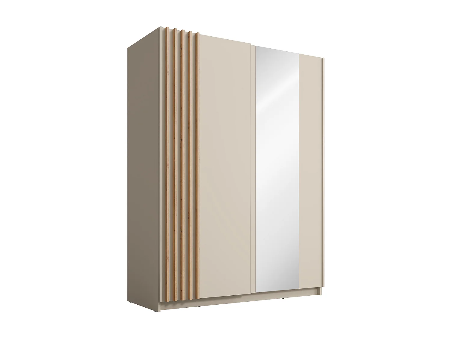 Armoire 2 portes coulissantes – Avec miroir – L150cm – Beige et naturel – CALELA