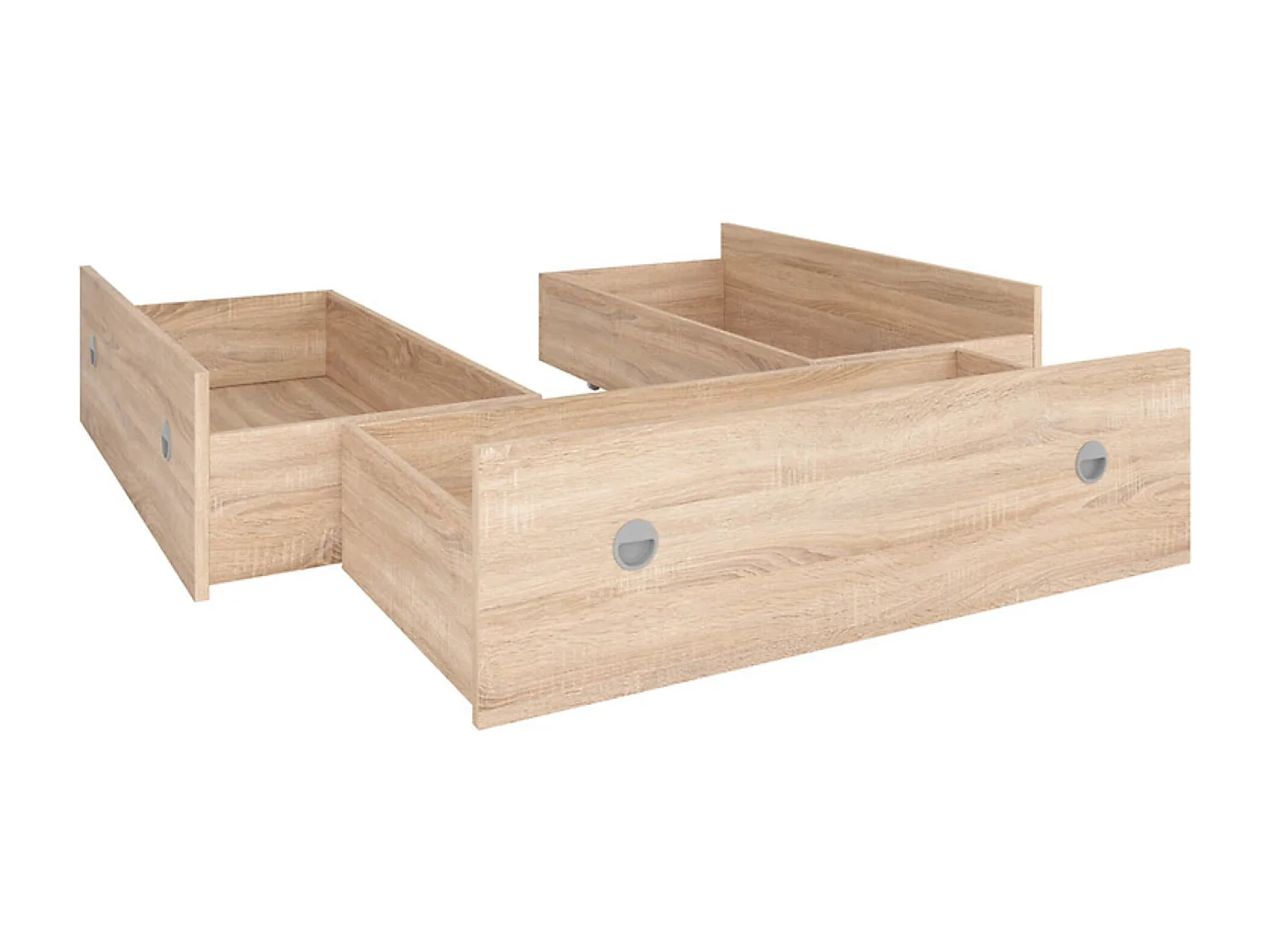 Lit double avec étagères de rangement et 3 tiroirs coloris chêne sonoma-longueur 204,5 x largeur 145,5 x hauteur 47,5-85,5 cm