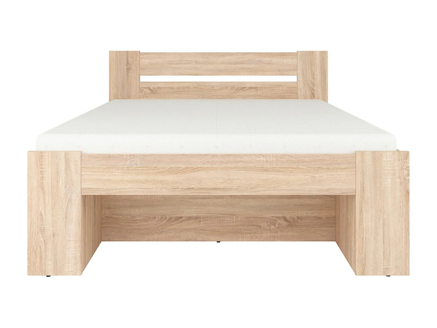 Lit double avec étagères de rangement et 3 tiroirs coloris chêne sonoma-longueur 204,5 x largeur 145,5 x hauteur 47,5-85,5 cm
