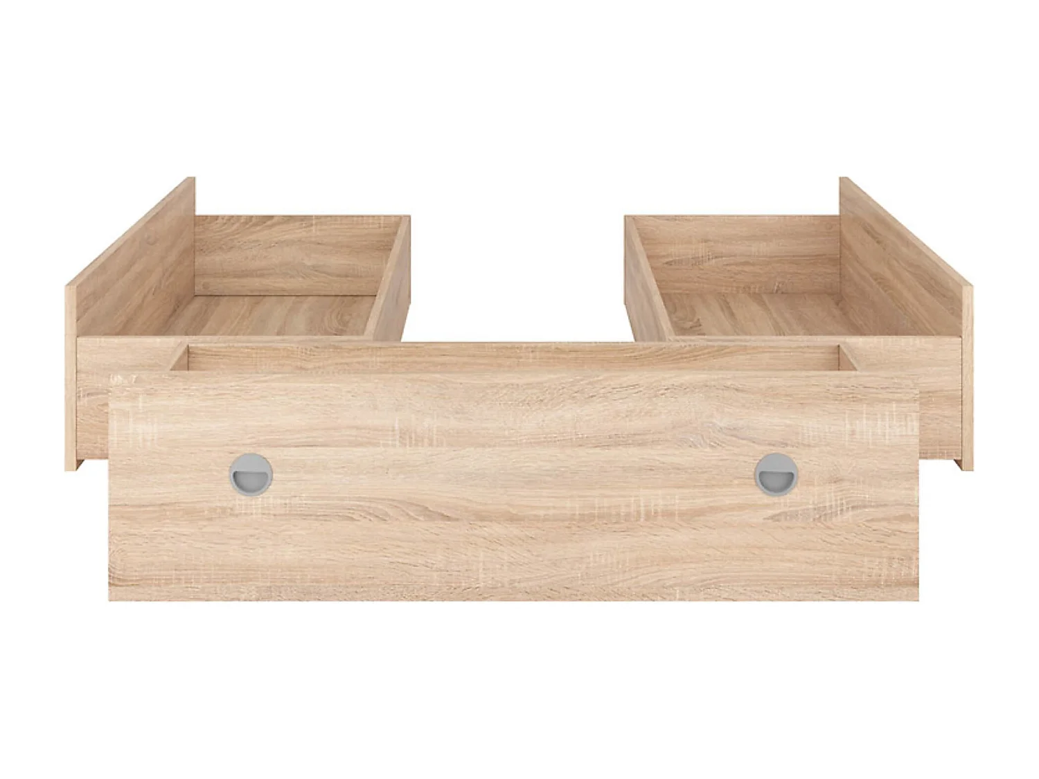 Lit double avec étagères de rangement et 3 tiroirs coloris chêne sonoma-longueur 204,5 x largeur 145,5 x hauteur 47,5-85,5 cm